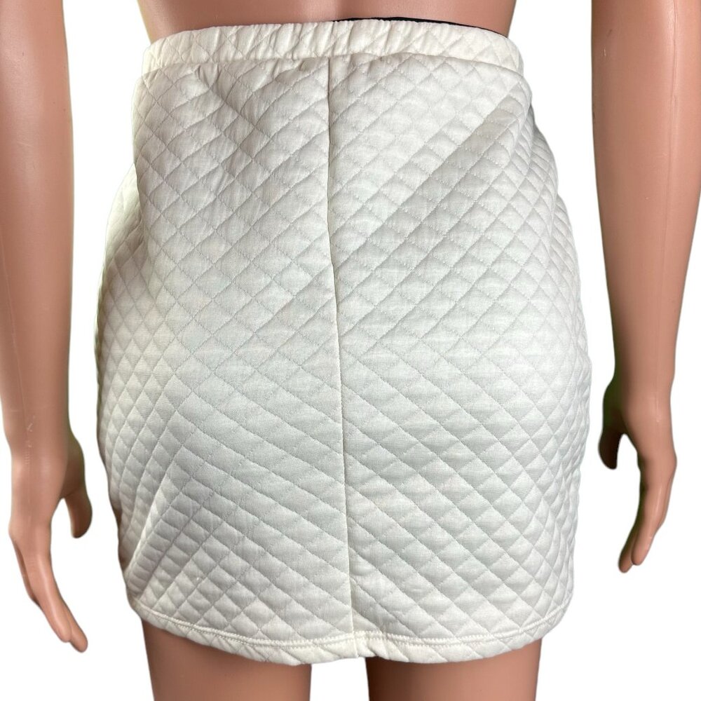 Potters Pot Mini Skirt Size M White Silver Zippers Quilted Elastic Waist Bodycon - Picture 2 of 8